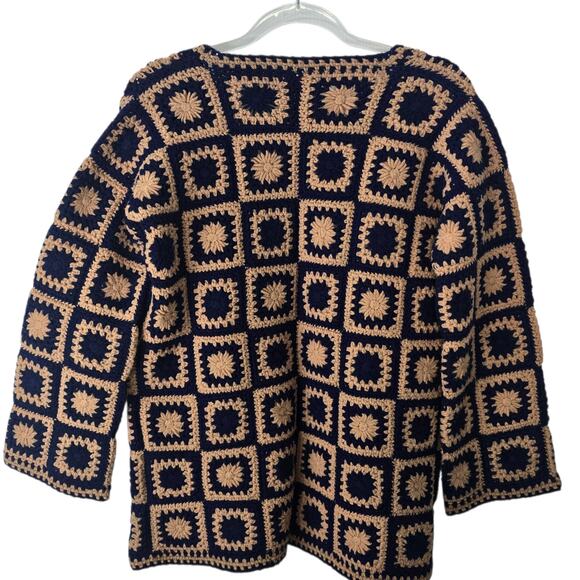 Vintage 70s Handmade Crochet Granny Square Open Front Cardigan Jacket OS SEE - Picture 2 of 8